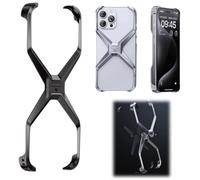 X Shape Anti-Fall Bare Phone Case,X Shaped Metal Frame for iPhone 16 15 14 13 12 PRO Max,Frameless Aluminum Alloy Hollow Metal Corner Pad Anti-Fall Bare Phone Case