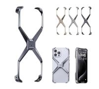 X Shape Anti-Fall Bare Phone Case, X Shaped Metal Frame for iPhone, Metal Corner Pad Anti-Fall Phone Case, Hollow Frameless Cooling Case for iPhone 16 15 14 13 PRO Max (16 PRO,Gray)