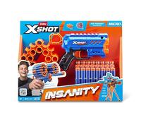 X-Shot Insanity Micro blaster con 24 freccette e potente pistola per freccette tascabile con portata di 30 m, tecnologia della borsa d'aria, porta freccette, blaster in schiuma