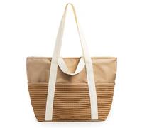 X SIM FITNESSX Borsa da spiaggia da donna, impermeabile, con 6 tasche a rete, con manici lunghi e corti, con chiusura lampo, cachi, Faltbar