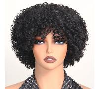 X-TRESS Parrucca da donna afro crespa con frangia sintetica corta senza colla, resistente al calore