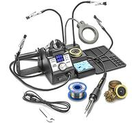 X-Tronic 3060-PRO - Stazione saldatore da 75 Watt con mini lampada Mag e 4 mani di aiuto, 2 display LED digitali, 3 impostazioni di temperatura, funzione sonno, funzione C/F, spugna in ottone con