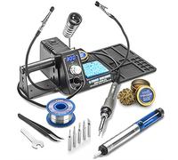 X-Tronic Stazione di saldatura modello #3020 da 75 Watt, 2 mani di aiuto, 5 punte extra, supporto per rotolo di saldatura, pulitore per punte in ottone con flusso di pulizia, ventosa per saldatura,