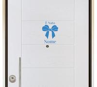 X1 Adesivo Fiocco Nascita Bimbo con Nome, Fiocco Nascita Bimba con Nome, Fiocco Nascita Azzurro Personalizzabile,Fiocco Nascita Fucsia Personalizzabile Coccarda Adesiva I0150 (Azzurro 53)