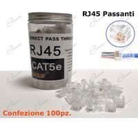 x100 Connettore RJ45 Plug Passante 8p8c per Cavo Ethernet CAT.5e x3 Contatti Oro