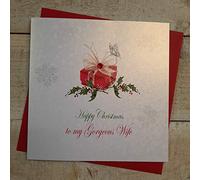 X102 Cotone Bianco Cards - Cartolina di Natale (a Mano) la Progettazione con Il Testo Buon Natale a mia Moglie Bellissima, Bianco