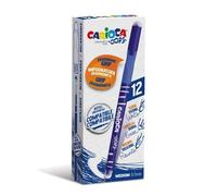 x12 Penne Carioca Cancellabili Blu Ricaricabili, Punta Media 0,7 mm, Doppia Gomma Integrata, Impugnatura Ergonomica, Penne per Scuola e Ufficio con Cappuccio