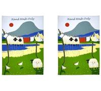 x2 Asciugamano da tè solo lavabile a mano 100% cotone pecore animali fattoria...