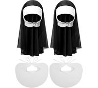 X2 Copricapo Da Suora Per Costume Da Suora Per Ragazza O Donna. Accessori Per Costumi Di Halloween Da Suora. Terrore O Paura Del Cappello Da Suora. Velo Per Costume Da Suora Da Uomo.