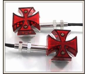 X2pcs - 1 Coppia Di Intermittenti A LED Croce Malta Rosso ( Moto Custom Trike )