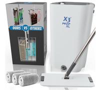 X3 Mop XL, separa l'acqua sporca e pulita, design a 3 camere, set di mocio piatto e secchio, per la pulizia del pavimento della casa, 3 panni riutilizzabili in microfibra inclusi