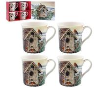 x4 Tazze Pettirosso Bone China In Scatola Petto Rosso Uccellini Pettirossi Ca...