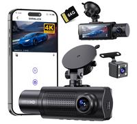 X5 4K Wifi 3-Canali Dash Cam Auto, 2160P+1080P+1080P FHD Tripla Dashcam Auto,Tel