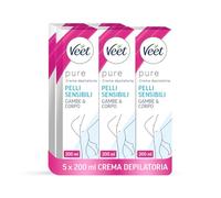 x5 Veet Crema Depilatoria Pure Pelli Sensibili, per Gambe, Braccia, Ascelle e Zona Bikini, 200 ml, 5 Confezioni, Maxi formato