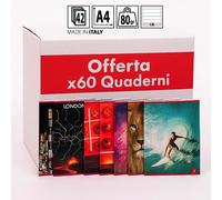 x60pz Quaderni Quaderno Pigna Maxi A4 42FF 80G Scuola Ragazzo 1R a Righe UV