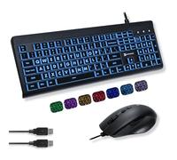 X9 Performance Tastiera e mouse retroilluminata con stampa grande, facile da vedere, cavo USB, 107 tasti, LED a 7 colori, 4 modalità DPI, mouse con tastiera a lettere grandi per ipovedenti e anziani