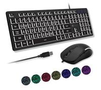 X9 Performance Tasto grande tastiera e mouse Combo - Facile da vedere 4 lettere oversize - Tastiera cablata USB retroilluminata e mouse Set - Grande tastiera di stampa per anziani o ipovedenti - 7 colori retroilluminati