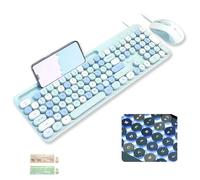 X9 - Tastiera retrò cablata e mouse combinata, tastiera per macchina da scrivere con tasti rotondi, 109 tasti silenziosi, tastiera carina, con dock per telefono/tablet, estetica retroilluminata e