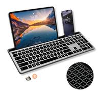 X9 Tastiera wireless con supporto per telefono, tastiera Bluetooth full size con tastierino numerico, tastiera wireless retroilluminata, multi-dispositivo per iPad, tablet, PC, Mac, iPhone, Android