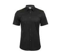 Xact Camicia a Maniche Corte in Popeline Stretch Tinta Unita da Uomo, vestibilità Slim (Nero) L
