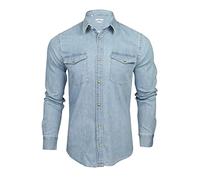 Xact Camicia a Maniche Lunghe in Denim da 6.6 Oz con Bottoni a Pressione Uomo, vestibilità Slim (Denim Blu Chiaro) XXXL