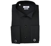 Xact Camicia da Smoking Formale da Uomo con Doppio Polsino e Gemelli, vestibilità Regolare (Nero - Ad Alette - Bottoni Neri) 43