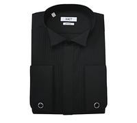 Xact Camicia da Smoking Formale da Uomo con Doppio Polsino e Gemelli, vestibilità Regolare (Nero - Ad Alette - Pieghe Fly Front) 36