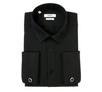 Xact Camicia Formale Classica in Popeline Tinta Unita per Uomo con Polsini Doppi, Gemelli Inclusi, vestibilità Regolare (Nero) 38