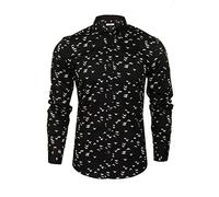 Xact Camicia Uomo a Maniche Lunghe con Stampa Avian Elegance, 100% Cotone, Colletto a Bottoni, vestibilità Slim (Nero) L