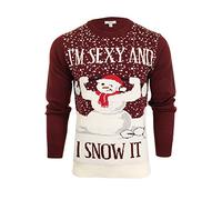 Xact novità Divertente Maglione Natalizio da Uomo, Slogan Sexy & I Snow It, Girocollo (Burgundy) M