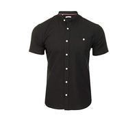 Xact Uomo Camicia Oxford con Colletto alla Coreana/Grandad, Maniche Corte, vestibilità Slim (Black) S