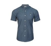 Xact Uomo Camicia Oxford con Colletto alla Coreana/Grandad, Maniche Corte, vestibilità Slim (Denim Blue) M