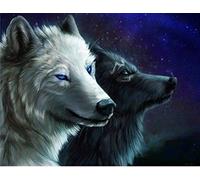 XADITON Dipingere con i numeri, arte animale, bianco e nero, lupo, pittura digitale da parete, 16 x 20 pollici, decorazione natalizia, regalo per bambini e adulti (senza cornice)