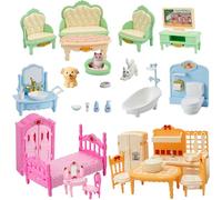 Xadothat Set di mobili per casa delle bambole, collezione completa per cucina, sala da pranzo, soggiorno, camera da letto e bagno, in plastica (36 pezzi Macaron colors)