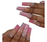 XAGMODSHN 24 pezzi a punta francese a pressione con strass disegni include colla per unghie per donne e ragazze arte