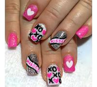 XAGMODSHN 24 pz San Valentino Stick on Nails Glittering Full Covers Unghie Finte Bel Cuore Premere Su Unghie Manicure Forniture