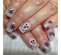 XAGMODSHN 24 unghie artificiali a forma di pupazzi di neve, unghie finte natalizie, copertura completa, unghie adesive quadrate a pressione, per donne e ragazze