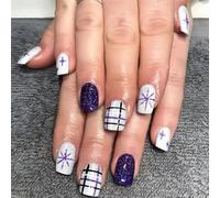 XAGMODSHN 24 unghie natalizie corte unghie finte strisce coperture complete stick on unghie premere sulle unghie unghie fiocco di neve unghie artificiali
