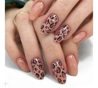 XAGMODSHN 24Pcs Breve Mandorla Leopardi Unghie Finte Lucide Stick on Unghie Manicure Unghie Deocoration Unghie Arte Per Gli
