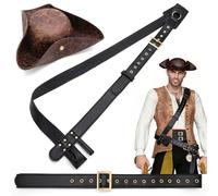 XAGMODSHN 3 pezzi stile vintage pirata bandolieri cintura e cappello Combo design regolabile per gli appassionati di costumi cosplay film pirata puntelli cintura cappello