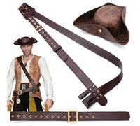 XAGMODSHN 3 pezzi stile vintage pirata bandolieri cintura e cappello Combo design regolabile per gli appassionati di costumi cosplay film pirata puntelli cintura cappello