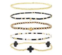 XAGMODSHN 5 perline in rame con ciondolo a forma di crocifisso, braccialetto geometrico per tutti i giorni, Misura unica, come descritto