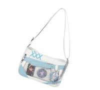 XAGMODSHN Borsa a tracolla anime per donne badge display messenger borsa in pelle PU borse a tracolla per gli amanti dello street style giapponese, bianco e blu