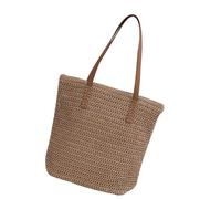 XAGMODSHN Borsa in paglia vintage alla moda da donna con cerniera borsa a tracolla casual borsa per spiaggia e gite in città, cachi
