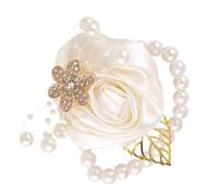 XAGMODSHN Braccialetto con perle artificiali satinate rosa da polso, corpetto con fiore per addio al nubilato, anniversari, cene serali, eventi, puntelli da sposa, corpetto da polso con perle