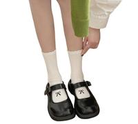 XAGMODSHN Calzini da donna in stile giapponese con volant sottili, in cotone, tinta unita, con fiocco, bianco, Taglia unica