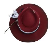 XAGMODSHN Cappello in lana Homburg Fedoras cintura esotica invecchiato vittoriano età top classico Porkpie per ragazzo uomo adulto cappello di lana per uomo donna inverno con tesa, Rosso vinaccia