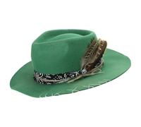 XAGMODSHN Cappello in lana Homburg Fedoras cintura esotica invecchiato vittoriano età top classico Porkpie per ragazzo uomo adulto cappello di lana per uomo donna inverno con tesa, Verde, Taglia unica