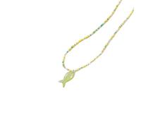 XAGMODSHN Collana con ciondolo a forma pesce con perline colorate alla, delicata catena con clavicola, accessori regalo per gioielli per donne e ragazze, collana a catena con perline leggere