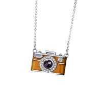 XAGMODSHN Collana con fotocamera con proiezione in 100 lingue multilingue catena clavicola elegante gioielli in rame per gli appassionati della cultura